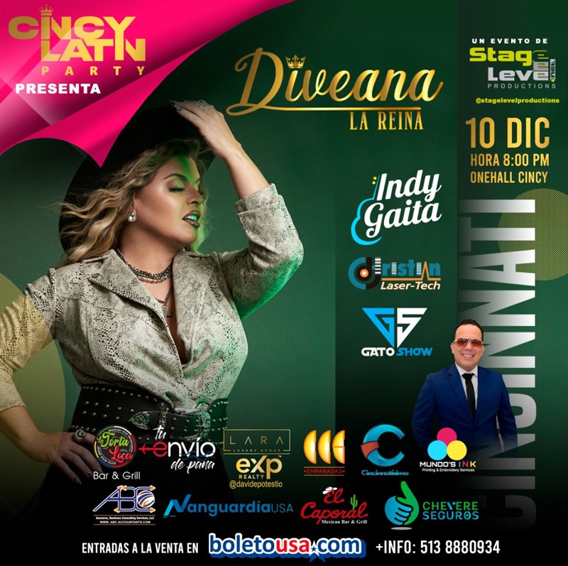 Get Information and buy tickets to Diveana La Reina del Merengue - Indy Gaita - Gato Show Cincy Latin Party 2022 - CINCINNATI - OHIO on stagelevel.net