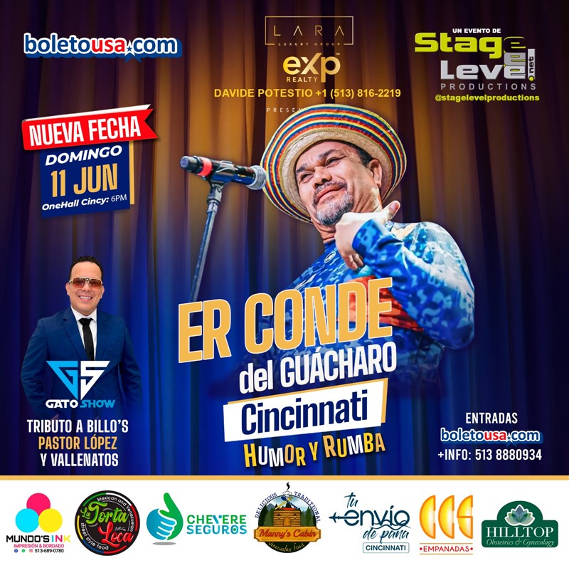 Obtener información y comprar entradas para Er Conde del Guacharo - GATO SHOW Tributo Billo´s, Pastor Lopez y Vallenatos C I N C I N N A T I en stagelevel.net.
