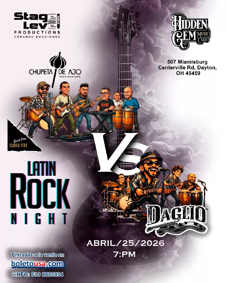 Obtener información y comprar entradas para Latin ROCK Night: Daglio vs Chupeta de Ajo Ft Carola Peru en stagelevel net.