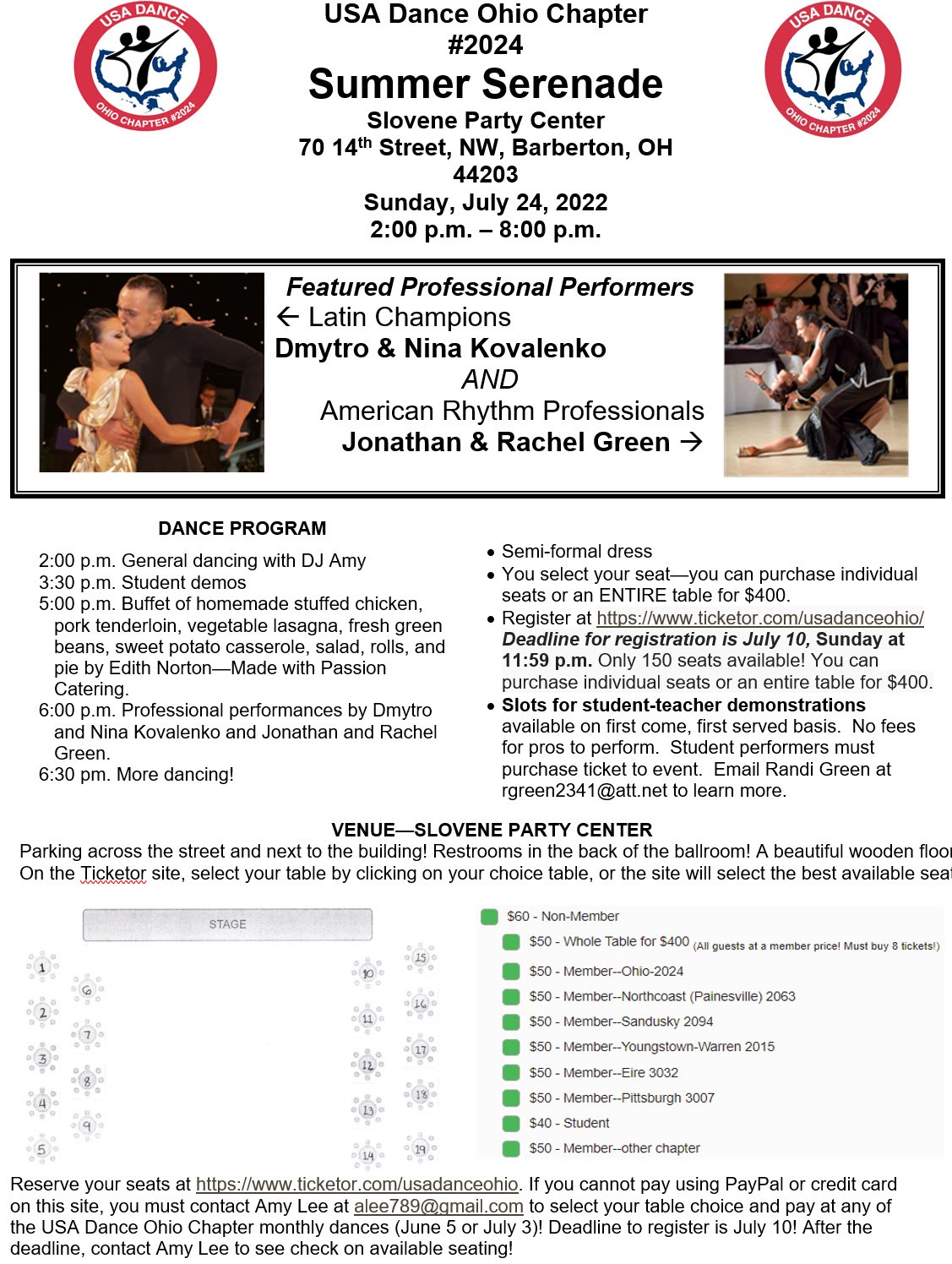 USA Dance Ohio Chapter Summer Serenade at the Slovene Party Center  on Jul 24, 14:00@Slovene Center - Pick a seat, Buy tickets and Get information on USA Dance Ohio Chapter 