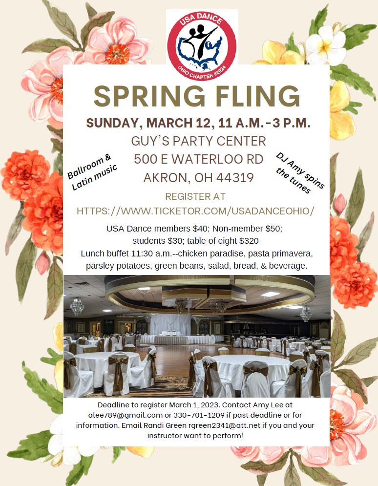 Spring Fling 2023 Guy's Party Center Pop-Up on Mar 12, 11:00@Guy's Party Center - Pick a seat, Buy tickets and Get information on USA Dance Ohio Chapter 