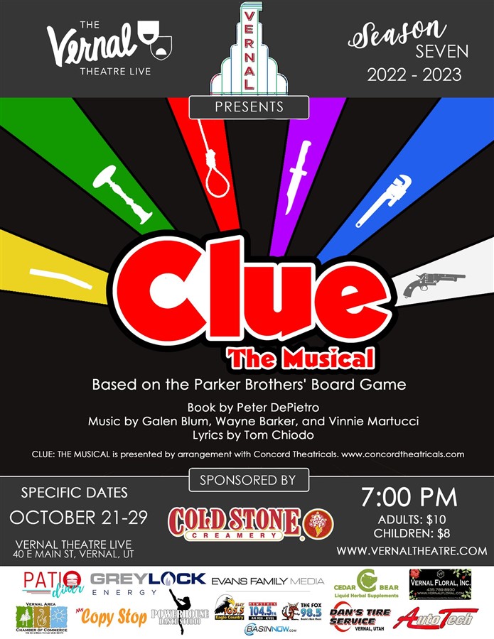 Get Information and buy tickets to Clue the Musical - Fri Oct 28  on Vernal Theatre: LIVE