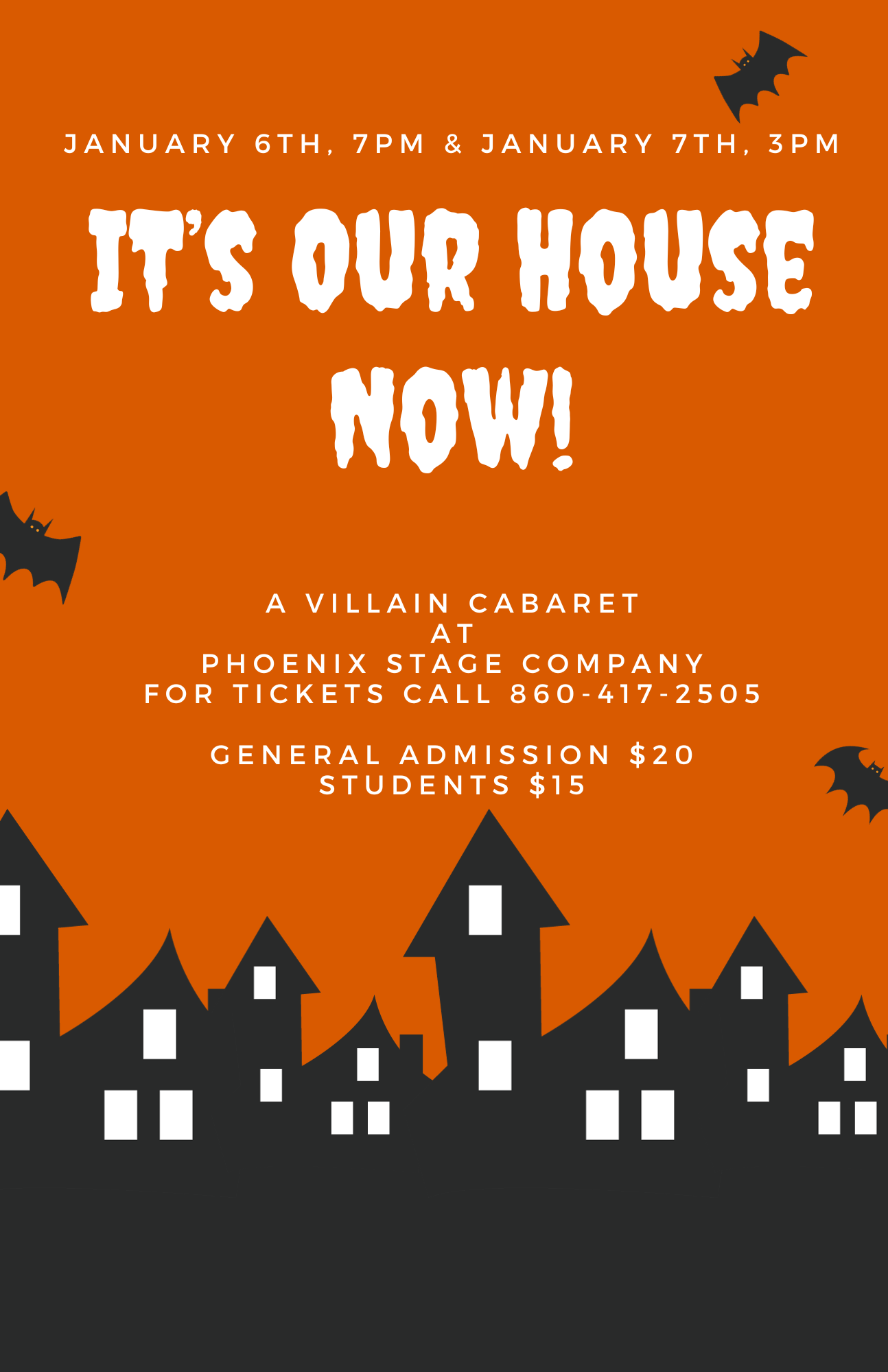 IT'S OUR HOUSE NOW! A Villain Cabaret on Jan 06, 19:00@Phoenix Stage Company - Buy tickets and Get information on Phoenix Stage Company phoenixstagecompany