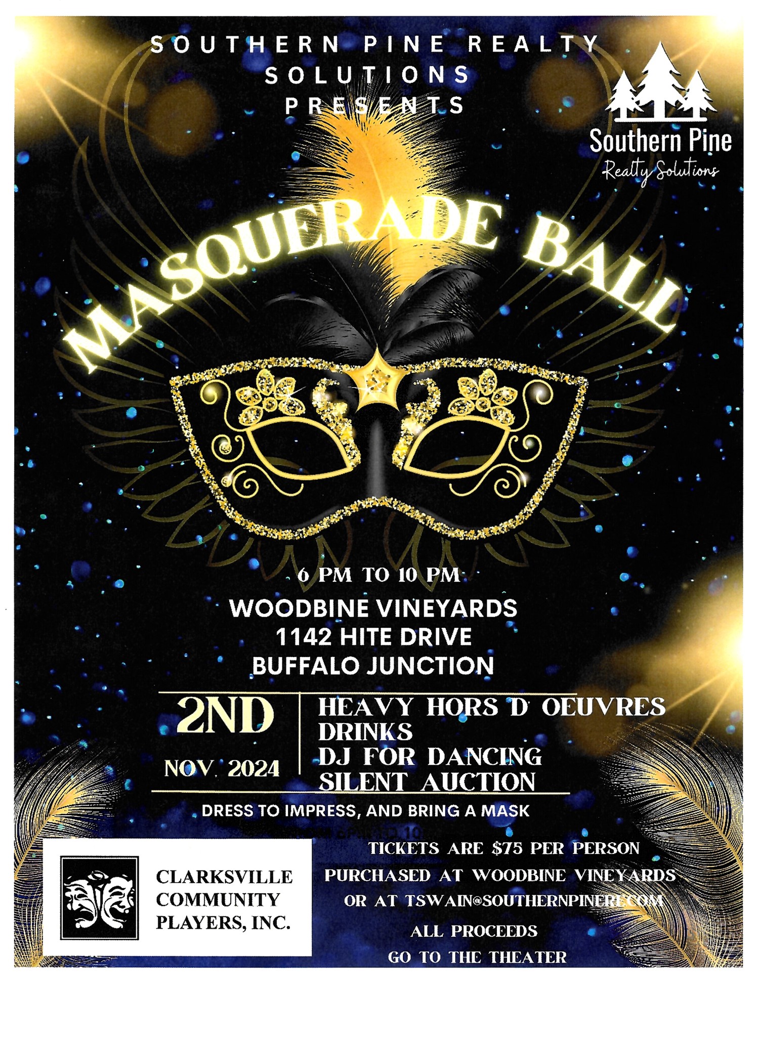 Get information & buy tickets to Masquerade Ball Benefit for CCP on Nov 02, 18:00 @Woodbine | Clarksville Community Players, | clarksvilleplayers.org