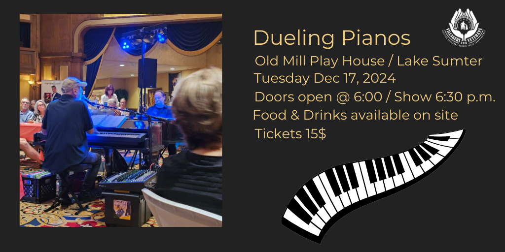 Get information & buy tickets to December Dueling Pianos Event Another great night of fun on Dec 17, 18:00 @OLD MILL PLAYHOUSE | VIllagers For Veterans | v4v