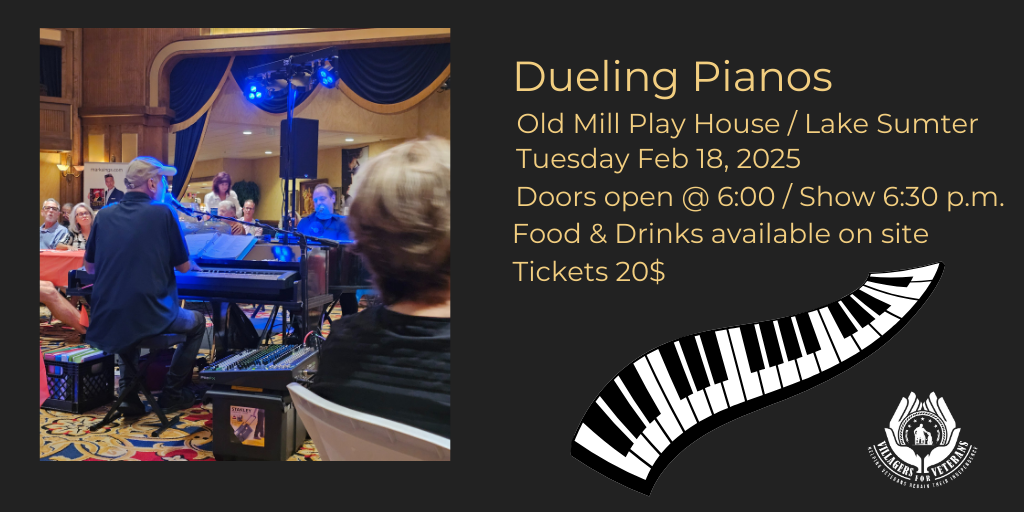 Get information & buy tickets to February Douling Pianos Enjoy or Request Music Tunes on Feb 18, 18:00 @OLD MILL PLAYHOUSE 120624 | VIllagers For Veterans