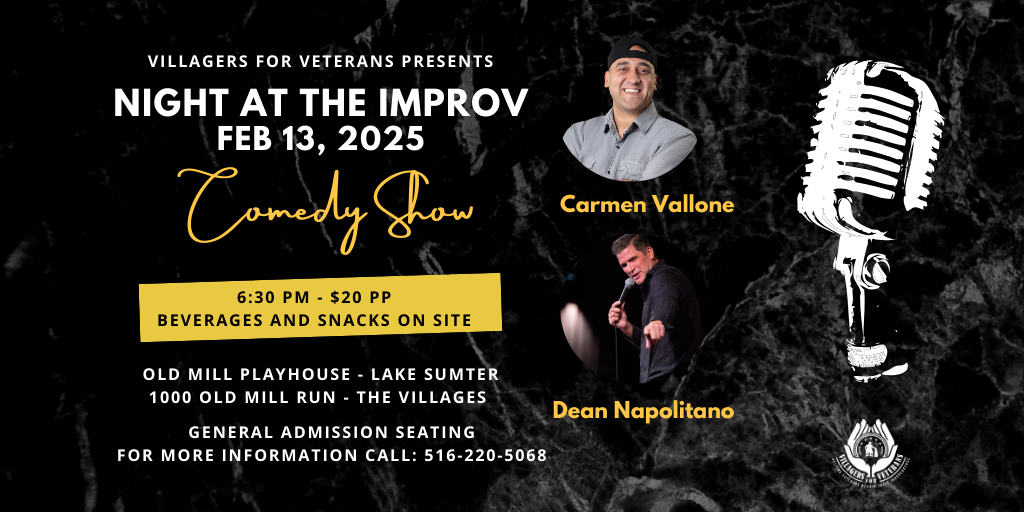 Get information & buy tickets to Night At The Improv Hosted By Villagers For Veterans on Feb 13, 06:30 @OLD MILL PLAYHOUSE | VIllagers For Veterans | v4v