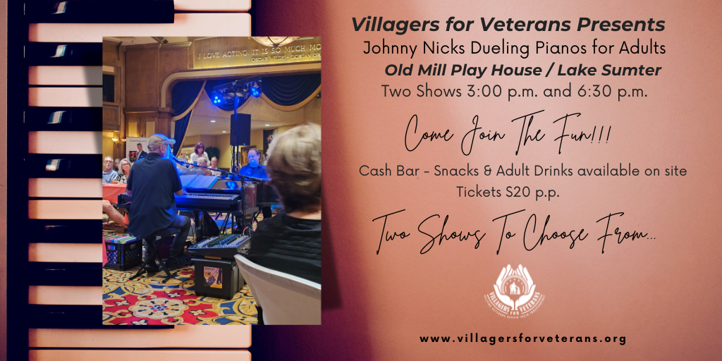 Get information & buy tickets to April Dueling Pianos Open to General Public on abr. 15, 18:30 @OLD MILL PLAYHOUSE 120624 | VIllagers For Veterans | v4v