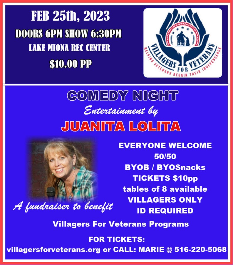 Get Information and buy tickets to COMEDY FUN WITH JUANITA LOLITA  on VIllagers For Veterans