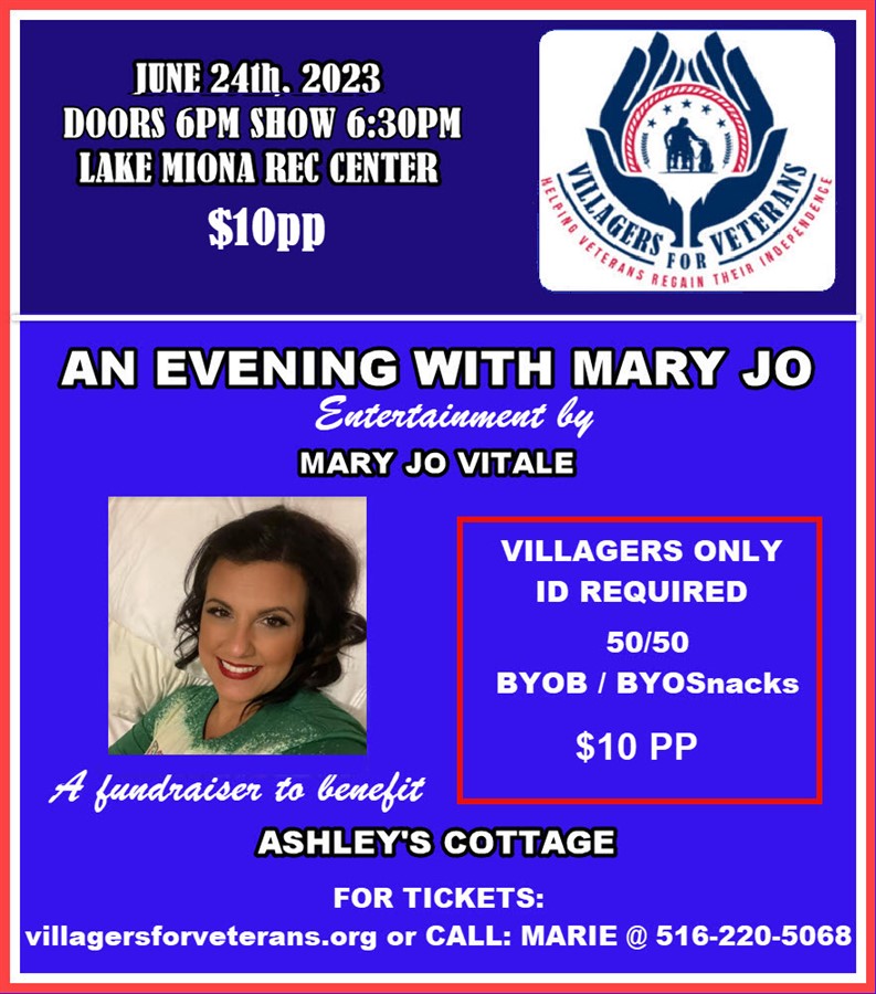 Get Information and buy tickets to AN EVENING WITH MARY JO DOORS OPEN AT 6PM SHOW STARTS 6:30PM on VIllagers For Veterans