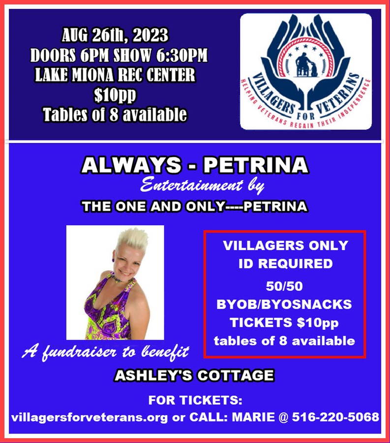 Get Information and buy tickets to ALWAYS, PETRINA A SHOW AND DANCE NOT TO BE MISSED on VIllagers For Veterans