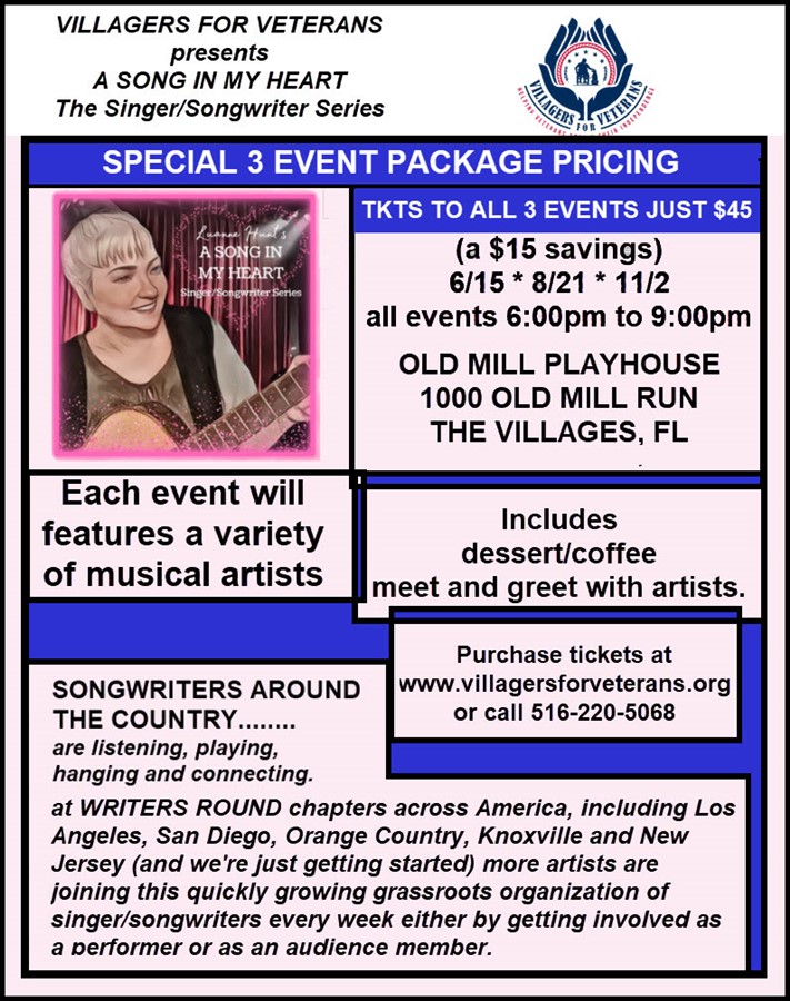 Get Information and buy tickets to A SONG IN MY HEART-PACKAGE PURCHASE TICKETS FOR ALL 3 EVENTS AND SAVE on VIllagers For Veterans