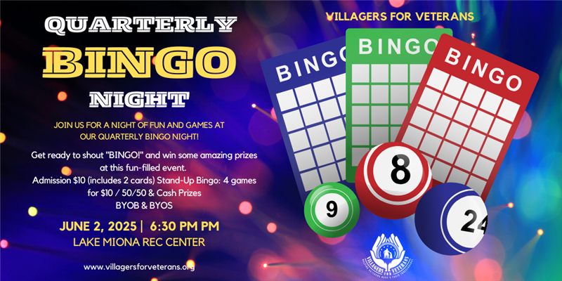 Get Information and buy tickets to V4V Fun Cash Bingo Quarterly Bingo on VIllagers For Veterans