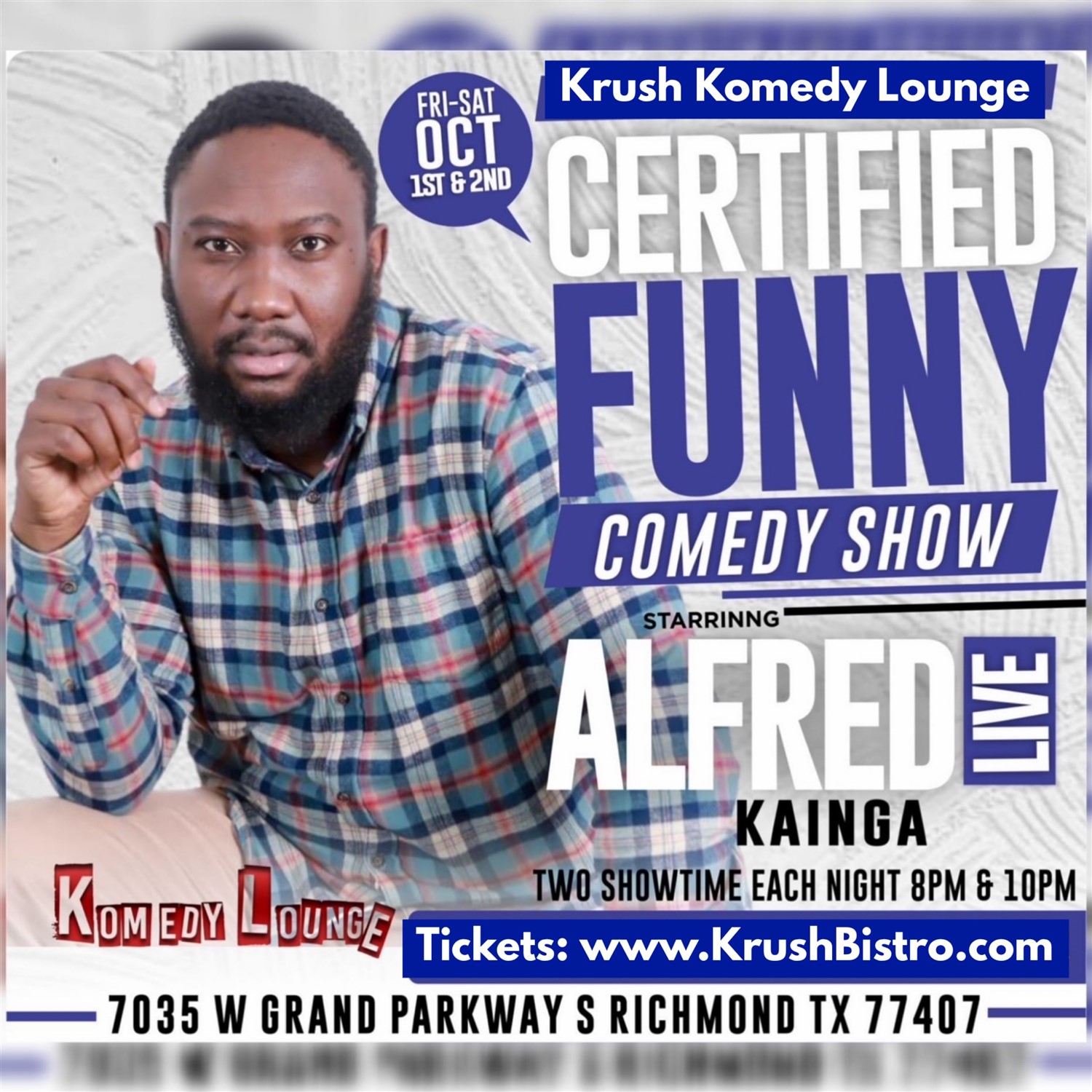 Comedian Alfred Kainga 8pm image