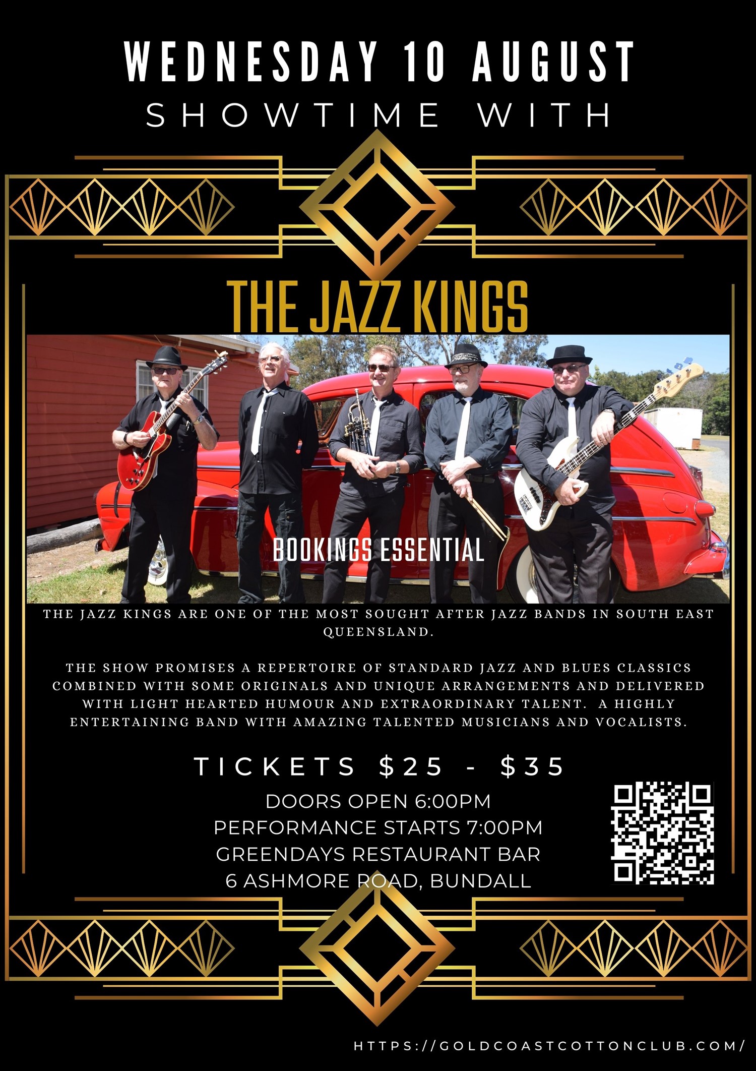 The Jazz Kings  on Aug 03, 18:00@The Cotton Club - Greendays Restaurant - Buy tickets and Get information on  