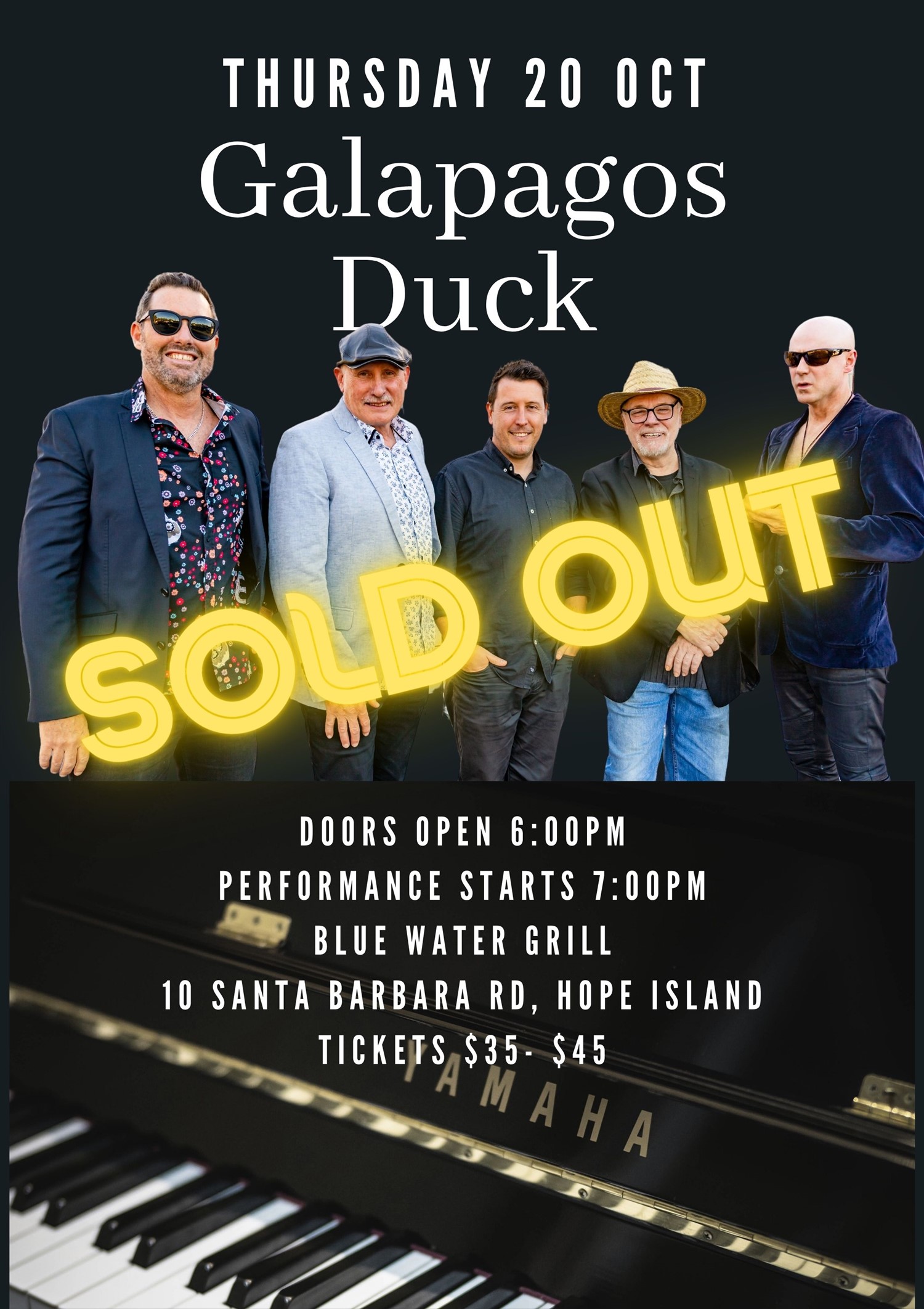 Galapagos Duck  on Oct 20, 18:00@Hope Island Jazz - Blue Water Grill - Buy tickets and Get information on  