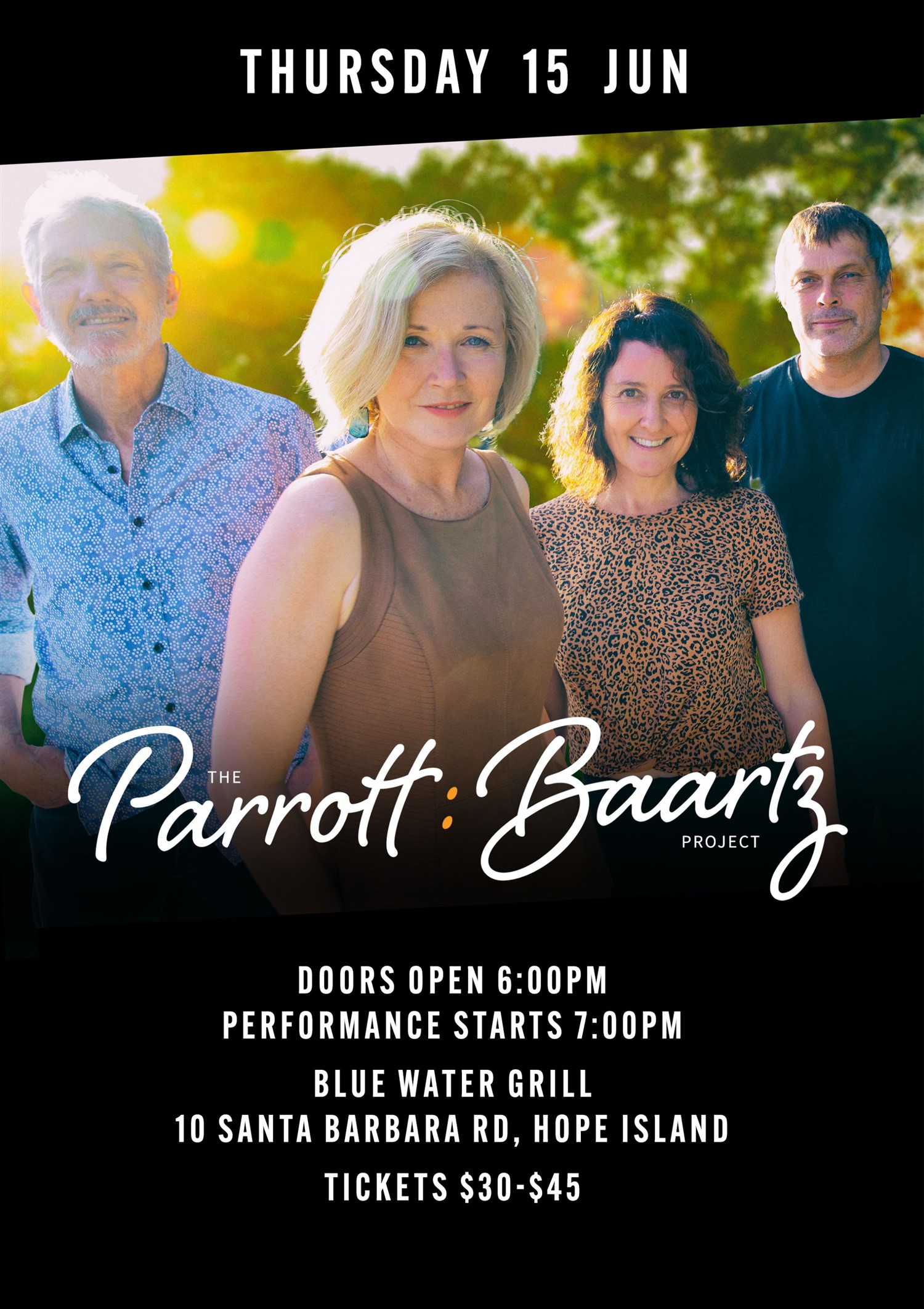 The Parrott:Baartz Project  on Jun 15, 18:00@Hope Island Jazz - Blue Water Grill - Buy tickets and Get information on Hope Island Jazz hopeislandjazz.com.au