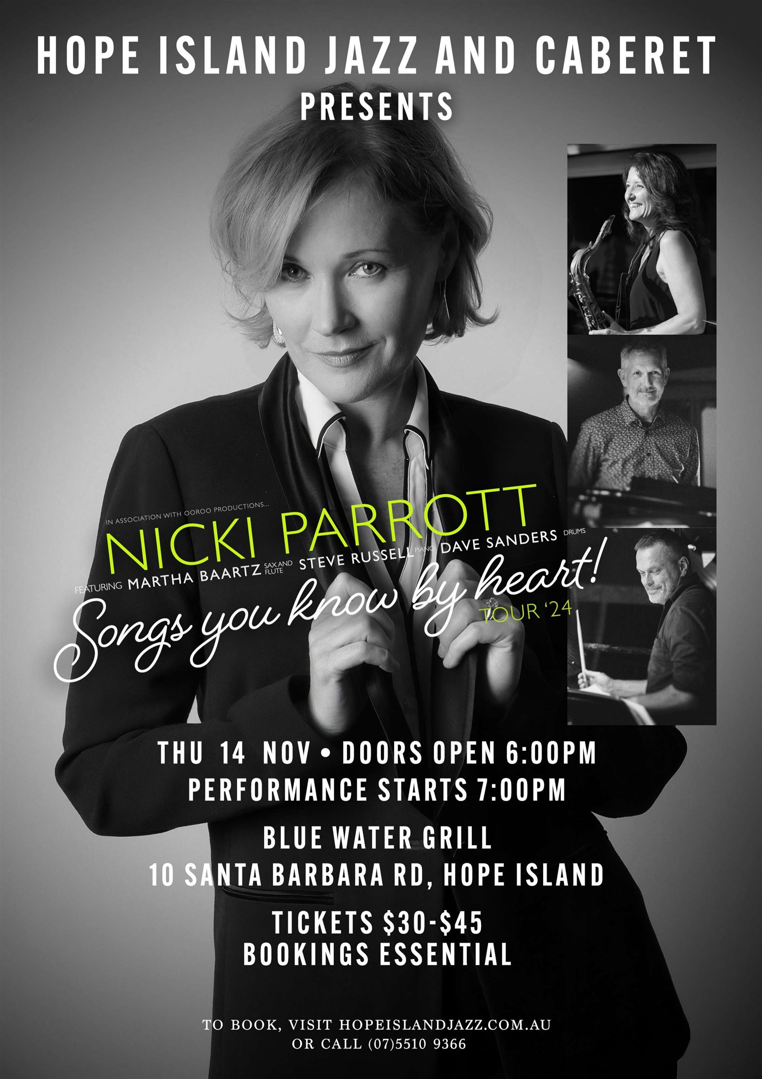 Obtenez des informations et achetez des billets pourNicki Parrot - Songs you know by heart Tour '24 on nov. 14, 18:00 @Hope Island Jazz - Blue Water Grill