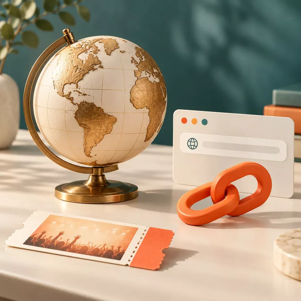A globe and browser address bar representing a custom website domain.