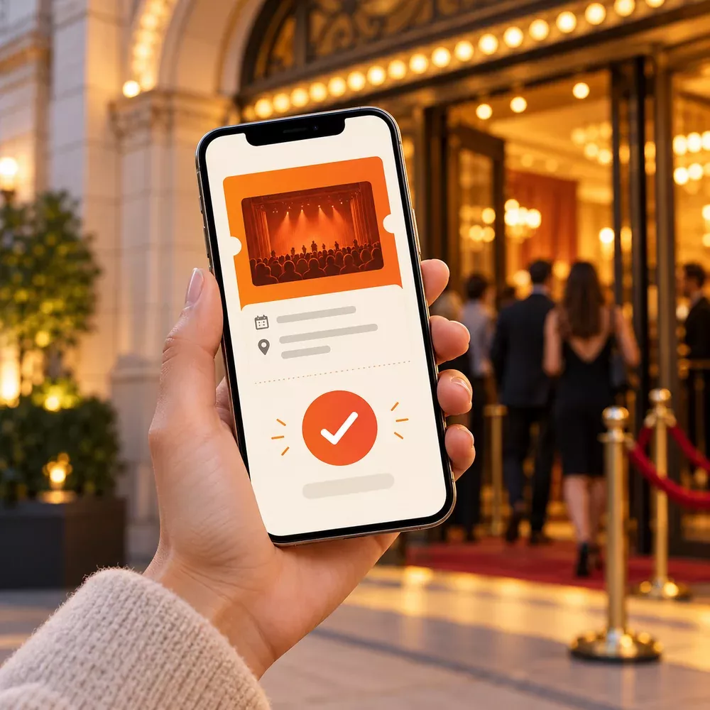 A buyer completing a ticket purchase on a phone.