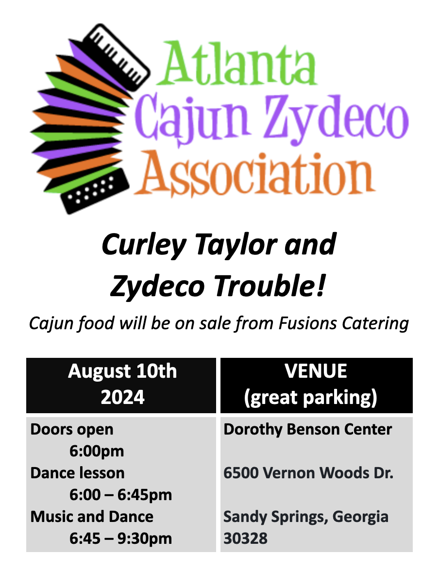 Curley Taylor and Zydeco Trouble!  on Aug 10, 18:45@Dorothy Benson Complex - Buy tickets and Get information on https   aczadance org 