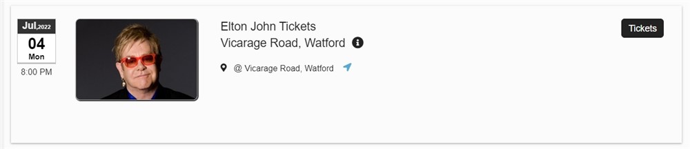Elton John Tickets Vicarage Road Watford