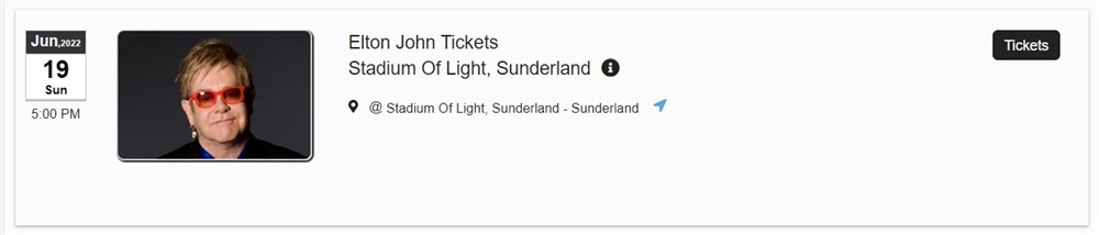 Elton John Tickets Stadium of Light Sunderland