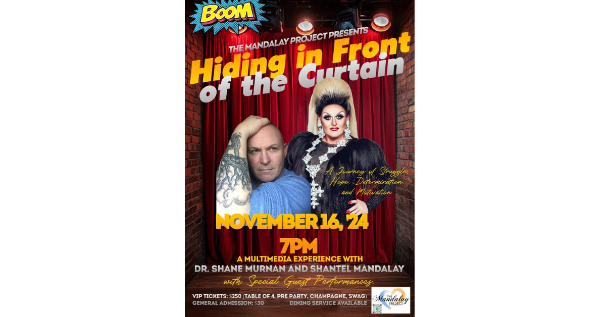 Get information, pick a seat & buy tickets to Hiding in Front of the Curtain Dr Shane Murnan and Shantel Mandalay on Nov 16, 19:00 @The Boom