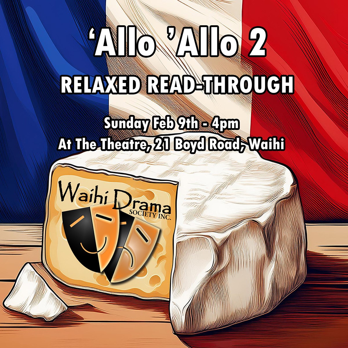 Get information & buy tickets to 'Allo 'Allo 2 RELAXED READ-THROUGH A free social event on Feb 09, 16:00 @'The Theatre' | Waihi Drama Society Inc