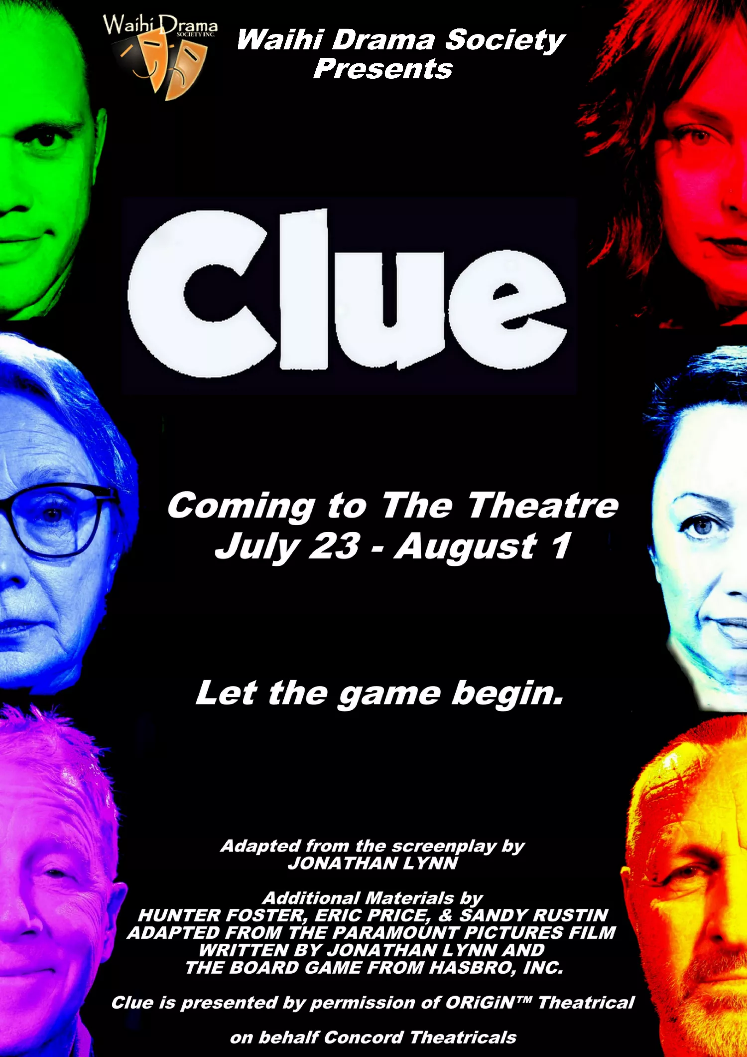 Get information, pick a seat & buy tickets toClue Let the game begin on Aug 03, 00:00 @'The Theatre' | Waihi Drama Society Inc