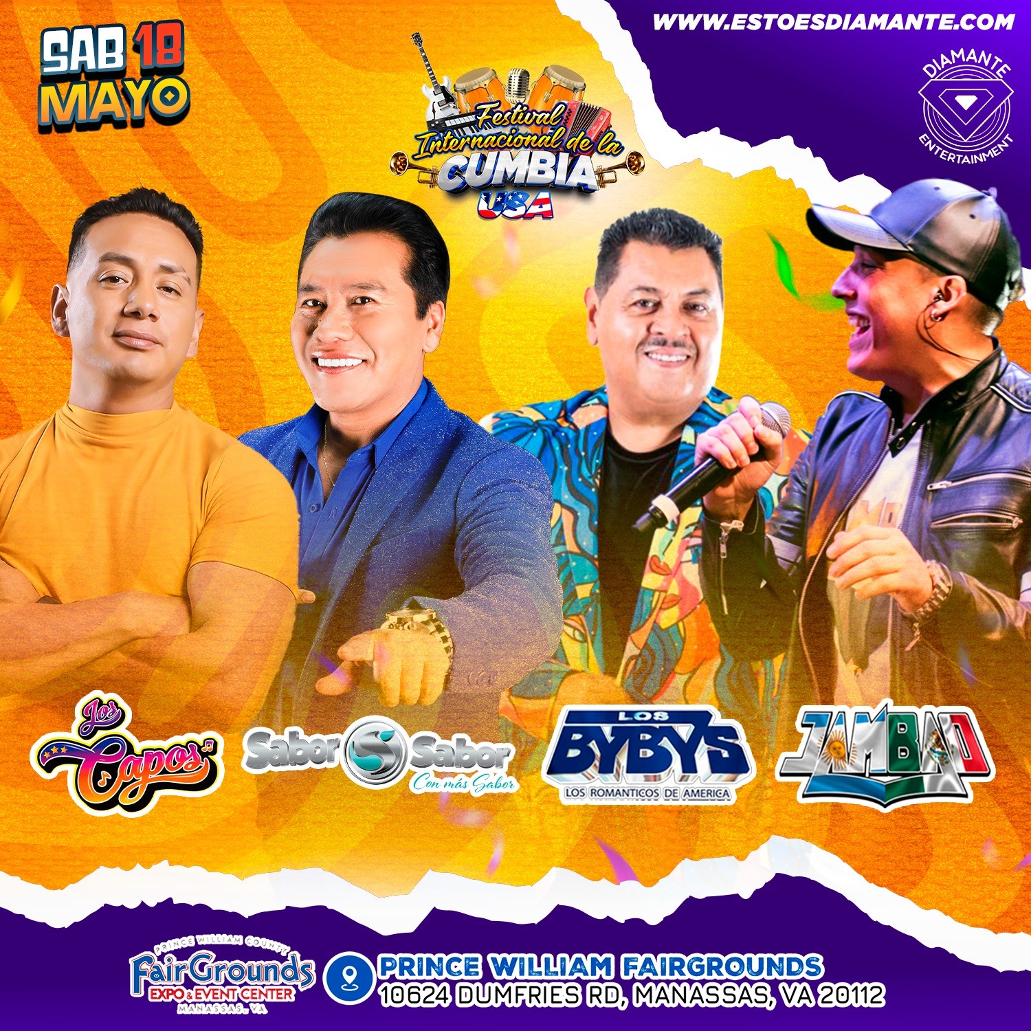 Festival Internacional de la Cumbia USA  on May 18, 13:00@PRINCE WILLIAM COUNTY FAIRGROUNDS - Buy tickets and Get information on Diamante Entertainment 