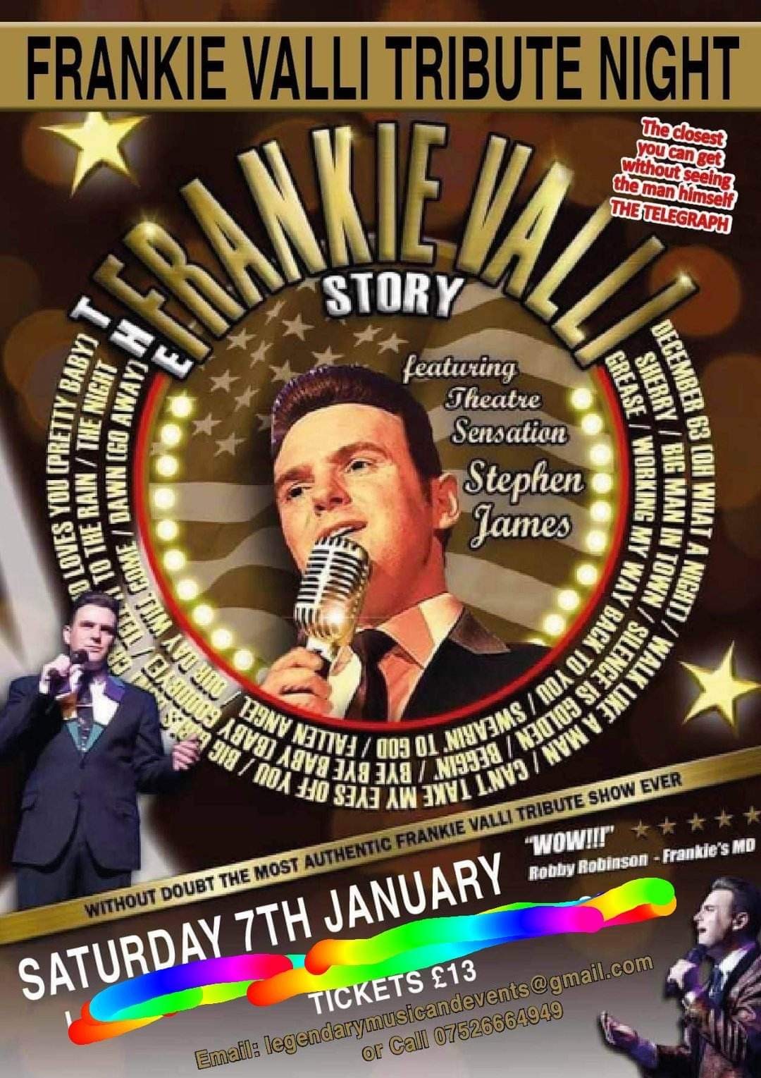 Frankie Valli Tribute (Archived)  on Jan 07, 19:30@Yaxley Football Club - Buy tickets and Get information on whittlesey music nights 