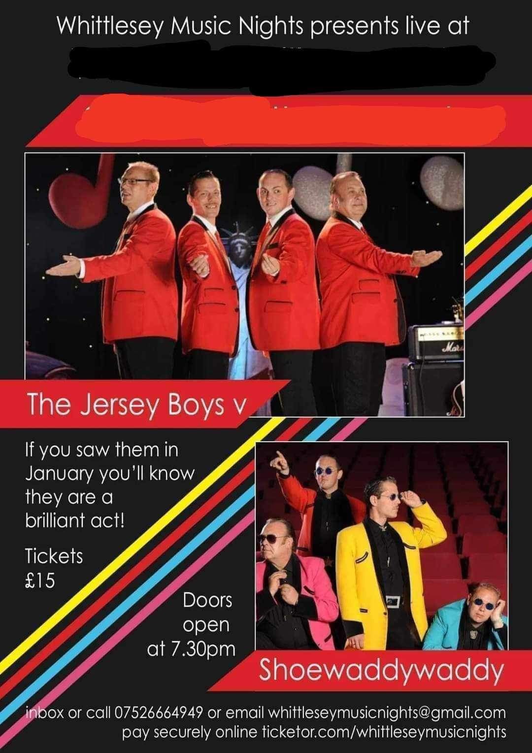 Jersey Boys v Shoewaddywaddy  on May 25, 19:30@Childers Sports and Social Club - Buy tickets and Get information on whittlesey music nights 