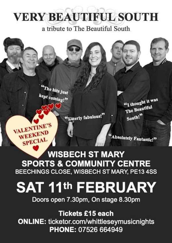Get Information and buy tickets to Valentines weekend with the Very Beautiful South  on whittlesey music nights