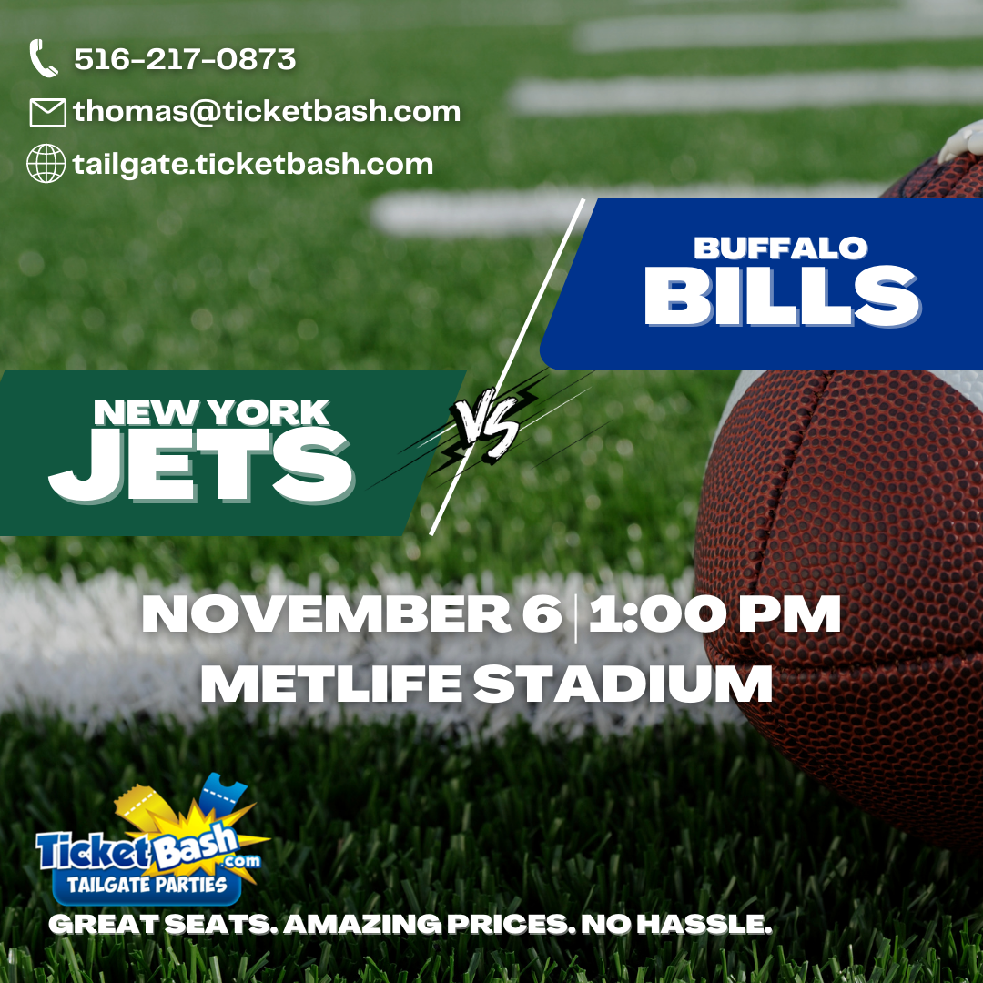 Jets vs Bills Tailgate Bus and Party  on nov. 06, 13:00@MetLife Stadium - Buy tickets and Get information on Ticketbash Tailgate Parties events.ticketbash.com