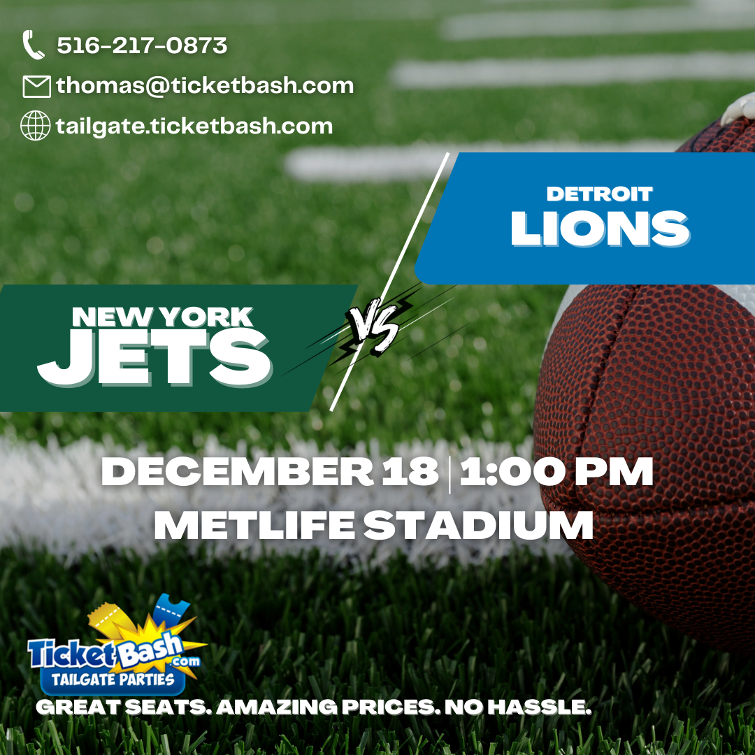 Jets vs Lions Tailgate Bus and Party  on dic. 18, 13:00@MetLife Stadium - Buy tickets and Get information on Ticketbash Tailgate Parties events.ticketbash.com