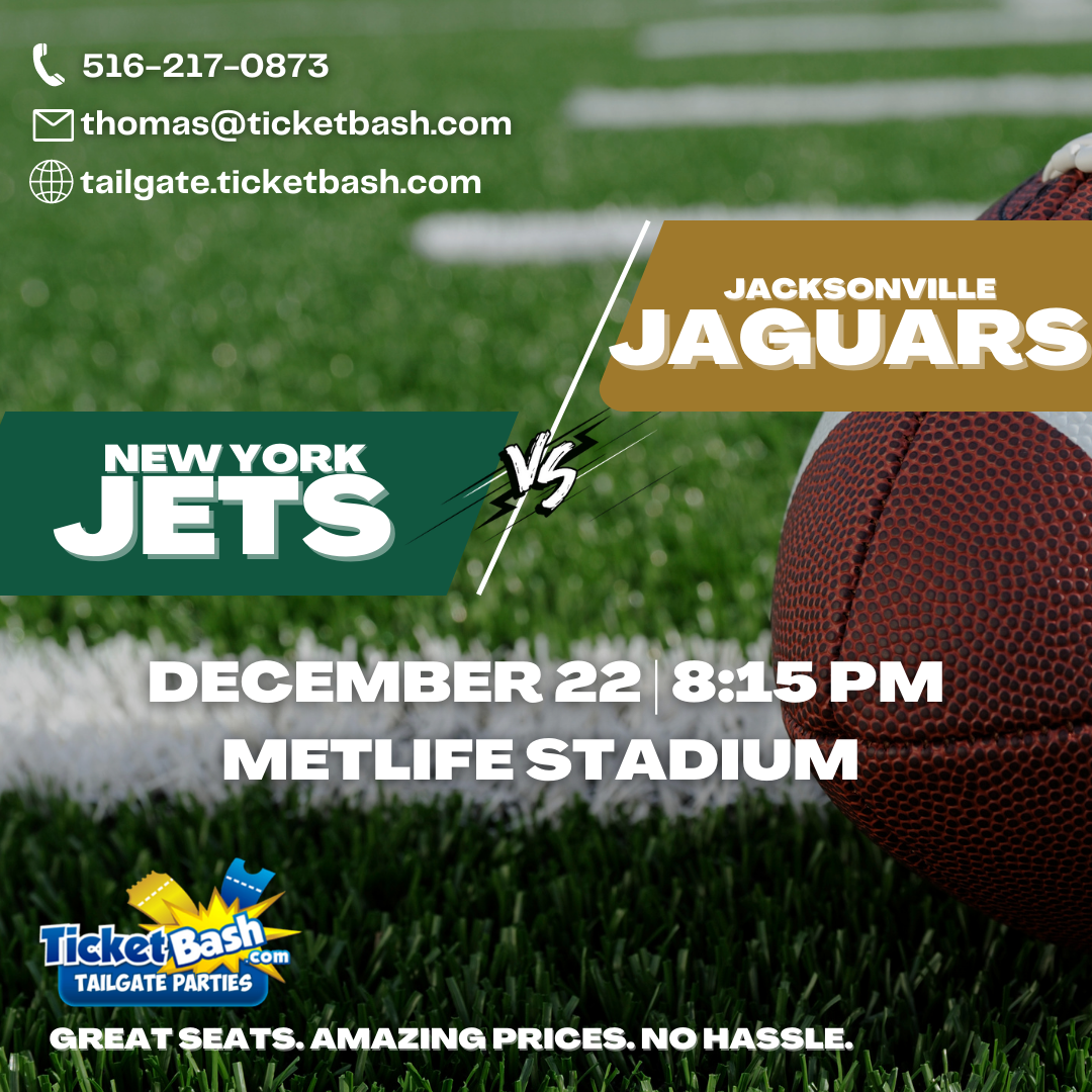 Jets vs Jaguars Tailgate Bus and Party  on dic. 22, 20:15@MetLife Stadium - Buy tickets and Get information on Ticketbash Tailgate Parties events.ticketbash.com