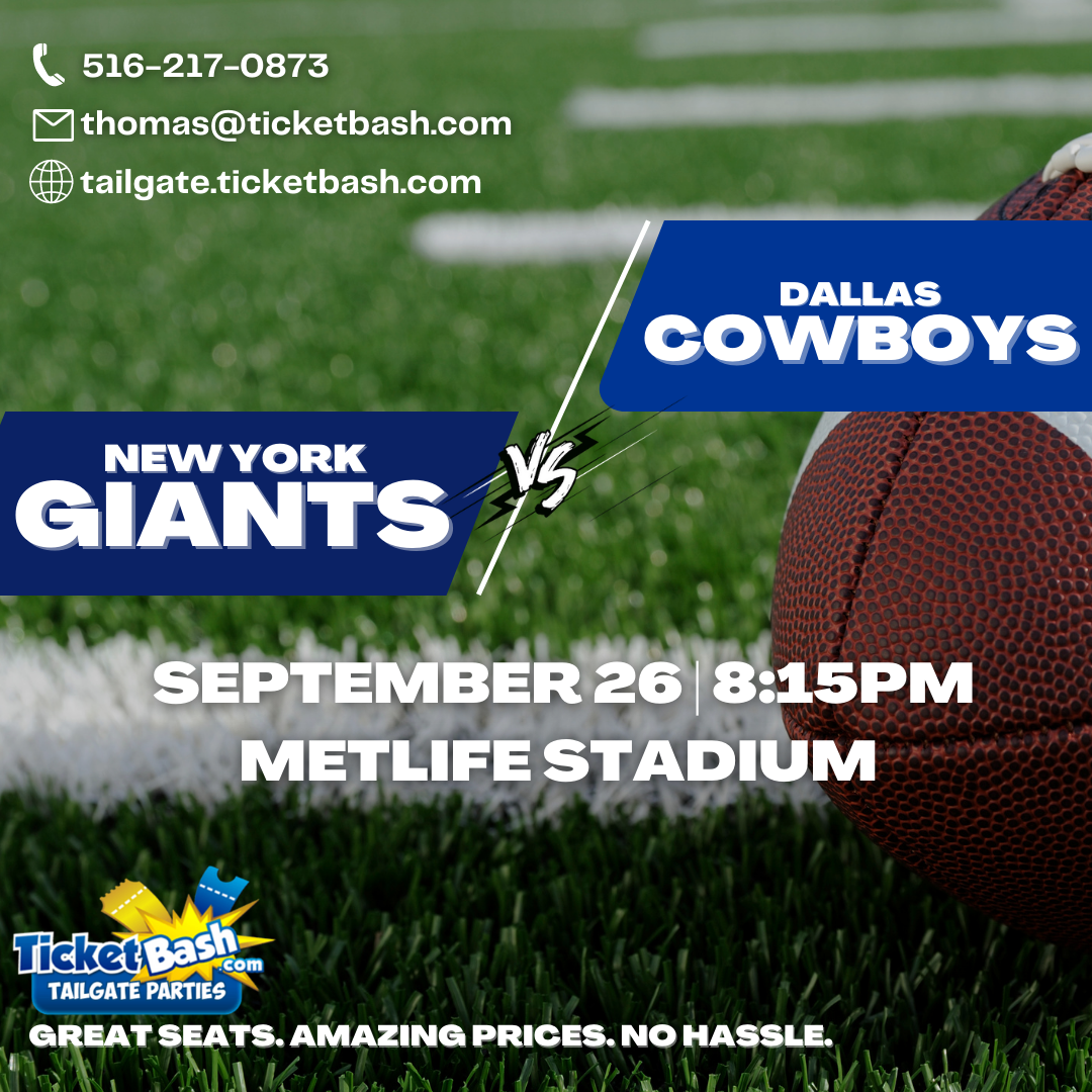 Giants vs Cowboys Tailgate Bus and Party  on sep. 26, 20:15@MetLife Stadium - Buy tickets and Get information on Ticketbash Tailgate Parties events.ticketbash.com