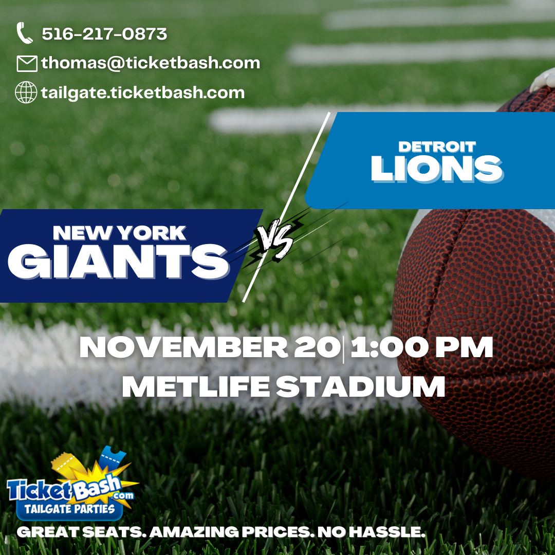 Giants vs Lions Tailgate Bus and Party  on nov. 20, 13:00@MetLife Stadium - Buy tickets and Get information on Ticketbash Tailgate Parties events.ticketbash.com
