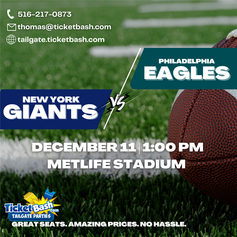 Obtener información y comprar entradas para Giants vs Eagles Tailgate Bus and Party  en S.M.A.G.S.