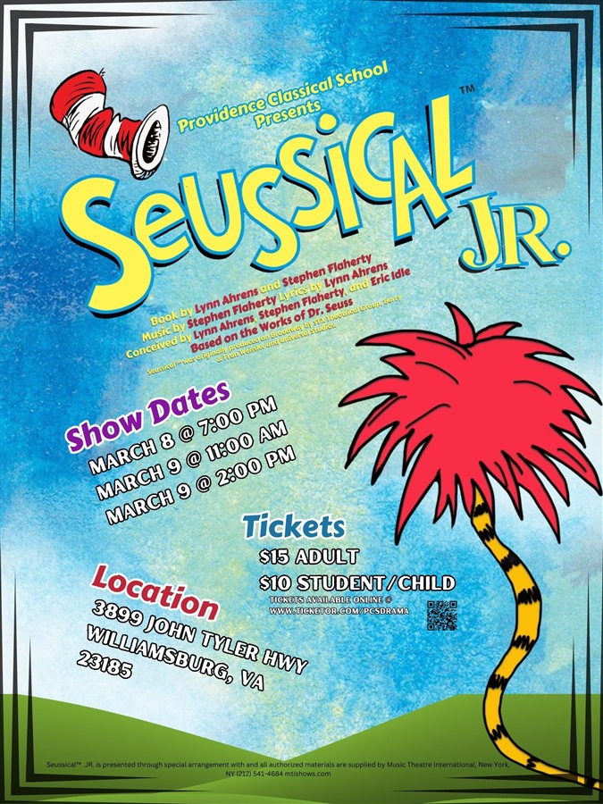 Get Information and buy tickets to Seussical Jr.  on Providence Classical School Drama