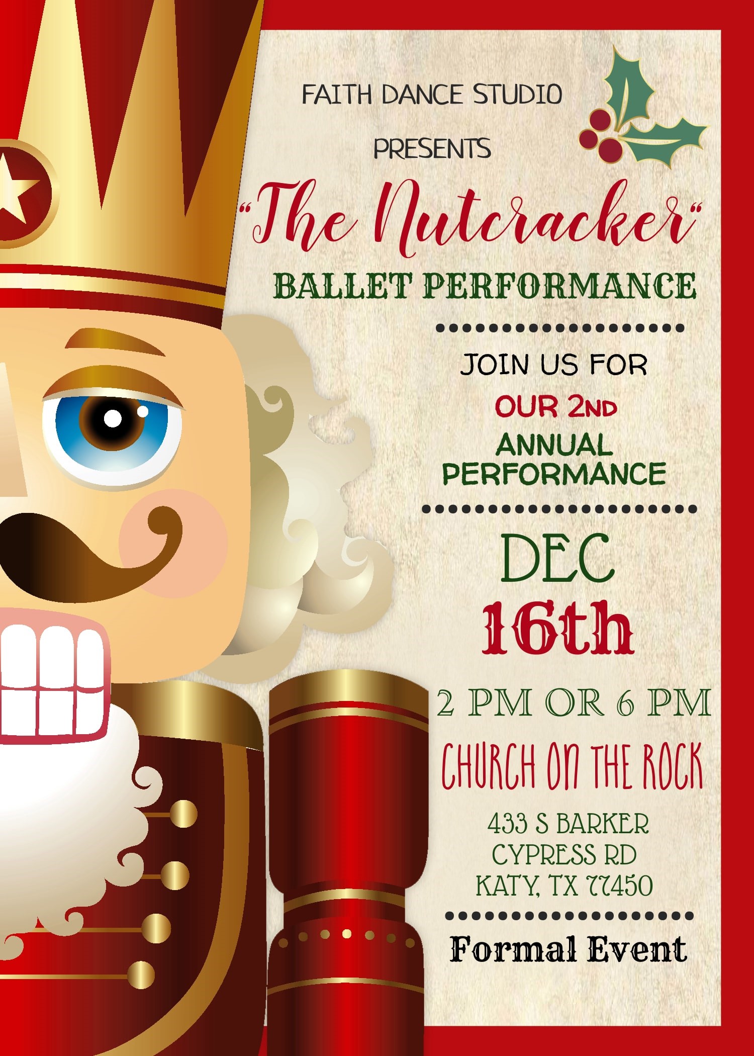 Nutcracker- Evening Show  on Dec 16, 18:30@Church On The Rock Katy - Pick a seat, Buy tickets and Get information on Faith Dance Studio 