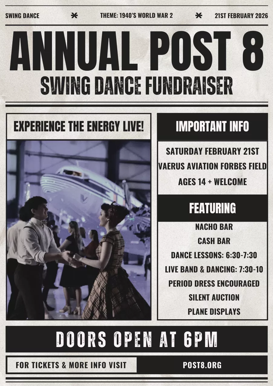 Get information & buy tickets to1940's Swing Dance - 2026 Fundraiser to benefit Aviation Explorers Post 8 on Feb 21, 18:00 @Vaerus Aviation