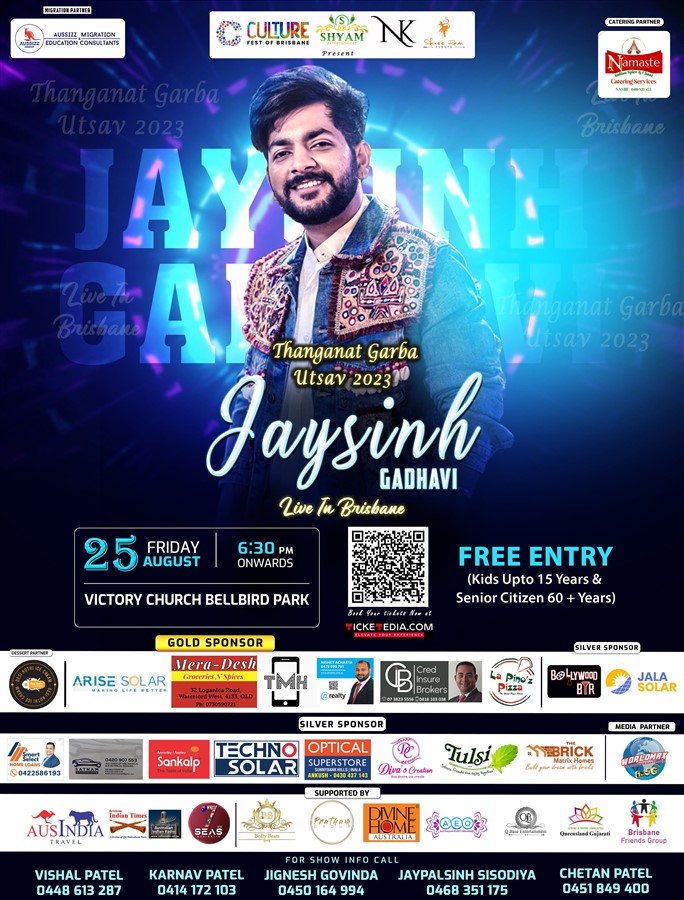 Get Information and buy tickets to JAYSINH GADHAVI LIVE IN BRISBANE Thanganat Garba Utsav 2023 on www ticketedia com