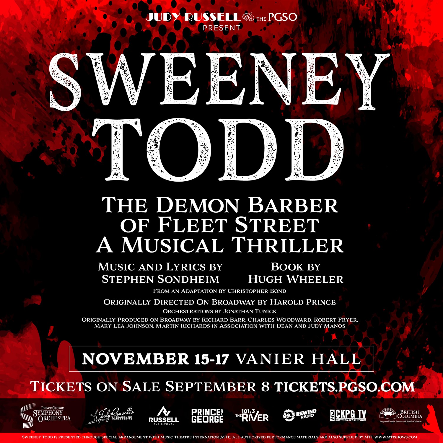 Obtenga información, elija un asiento y compre entradas paraSweeney Todd The Demon Barber of Fleet Street on nov. 15, 19:30 @Vanier Hall 2024 | PGSO Tickets