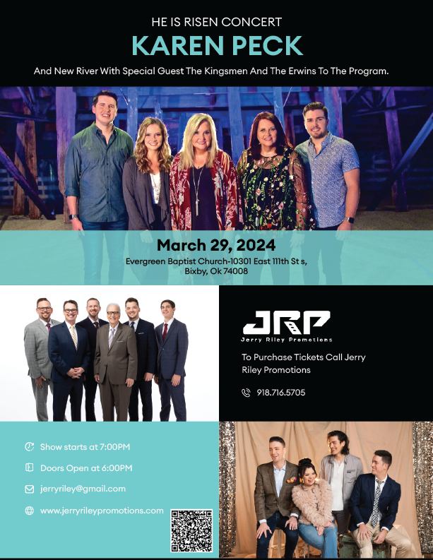 He Is Risen Concert with Karen Peck and Special Guest The Kingsmen and The Erwins on mar. 29, 19:00@Evergreen Baptist Church - Compra entradas y obtén información enJerry Riley Promotions 