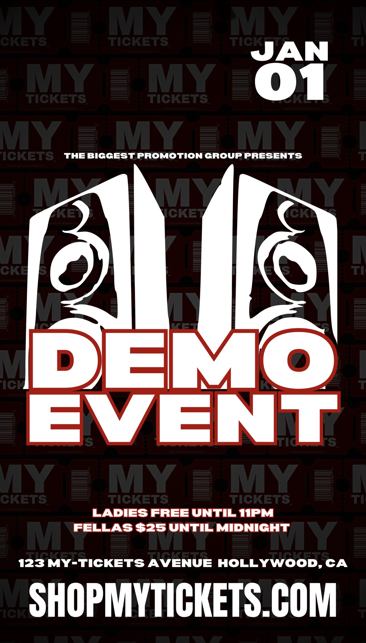 DEMO NIGHT CLUB EVENT REGISTER YOUR EVENT TODAY! on Jan 01, 20:00@CLUB VIP - Pick a seat, Buy tickets and Get information on MY TICKETS™ shopmytickets.com