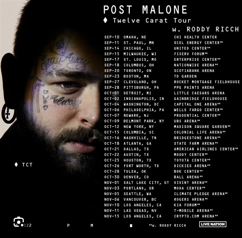 Get Information and buy tickets to POST MALONE: TWELVE CARAT NATIONWIDE TOUR on MY TICKETS™