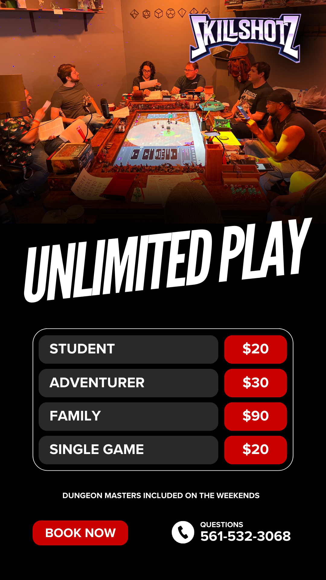 Individual, Family, Student, and Virtual Unlimited Membership Unlimited Play on juin 16, 00:00@Dragon Room - Achetez des billets et obtenez des informations surSkillShotzGaming skillshotzgaming.com