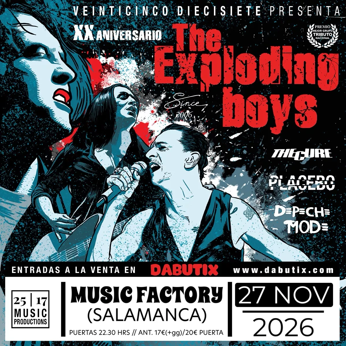 Obtener información y comprar entradas para SALAMANCA: The Cure, Depeche Mode & Placebo by The Exploding Boys. Music Factory.  en DABUTIX.